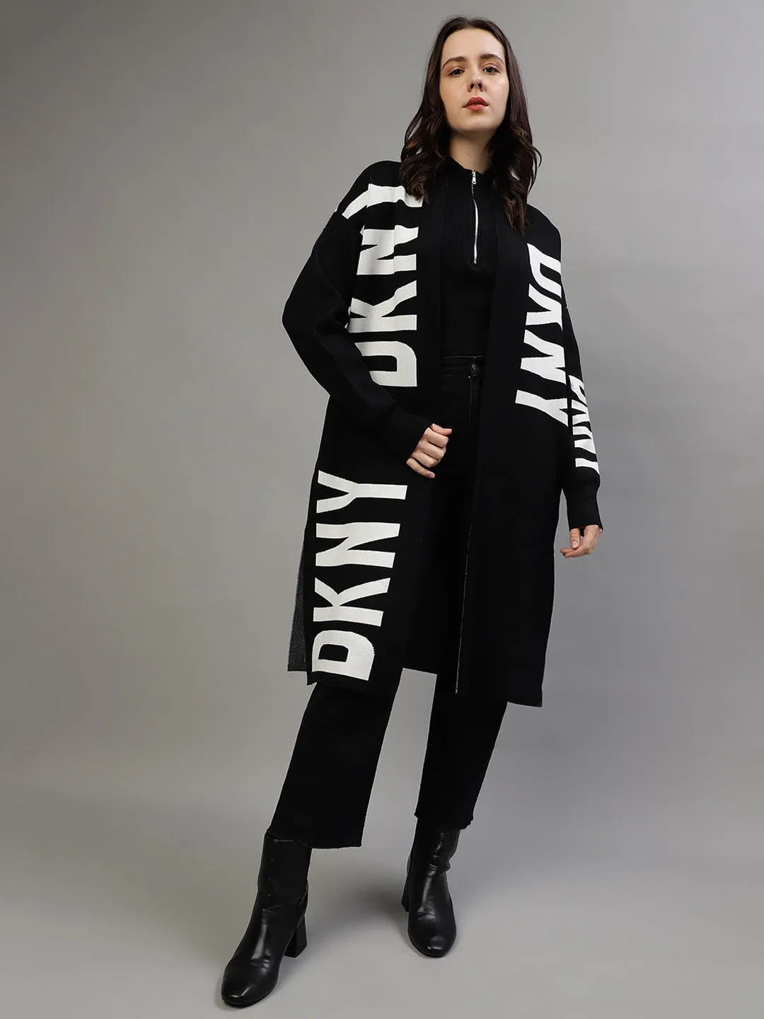 Dkny Women Self Design Turtle Neck Full Sleeves Sweater