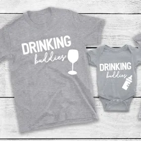 Drinking Buddies Wine Glass & Milk Bottles Matching T-Shirt/Baby Vest Heather Grey (MRK X)