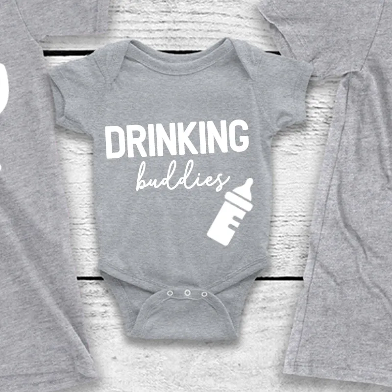 Drinking Buddies Wine Glass & Milk Bottles Matching T-Shirt/Baby Vest Heather Grey (MRK X)