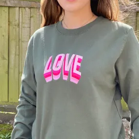 Embroidered Love on Khaki Sweatshirt