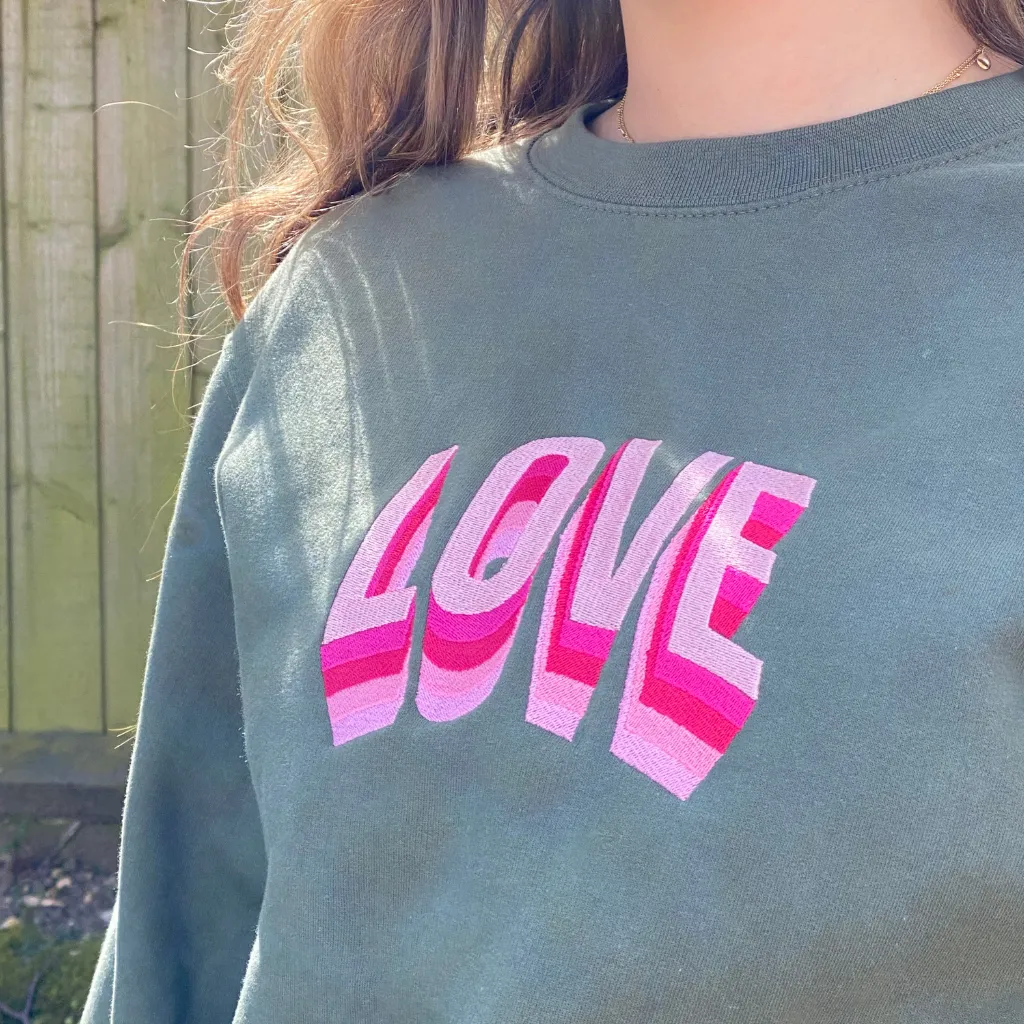 Embroidered Love on Khaki Sweatshirt