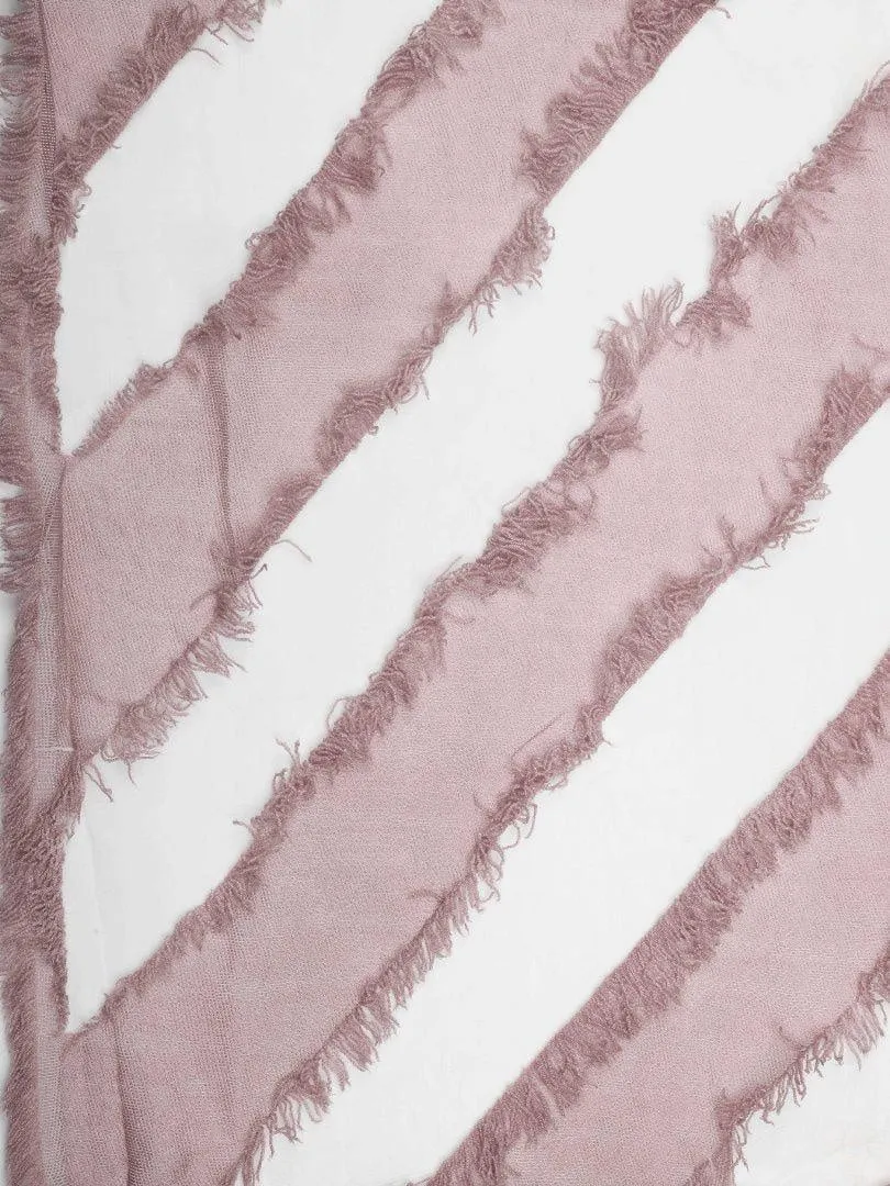 FabSeasons Light Pink Fancy Striped Viscose Scarf for Ladies