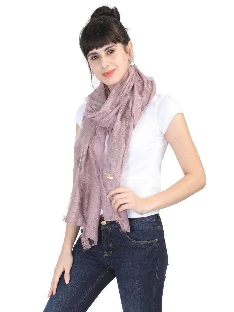 FabSeasons Light Pink Fancy Striped Viscose Scarf for Ladies