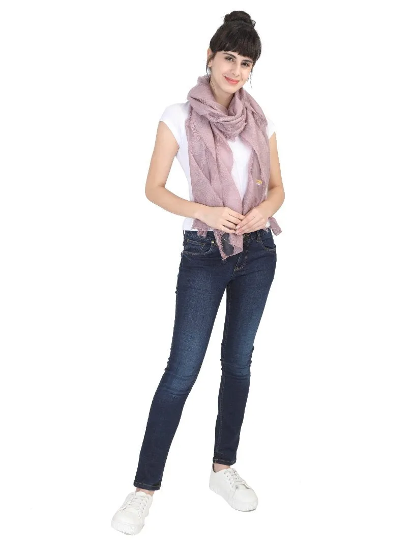 FabSeasons Light Pink Fancy Striped Viscose Scarf for Ladies