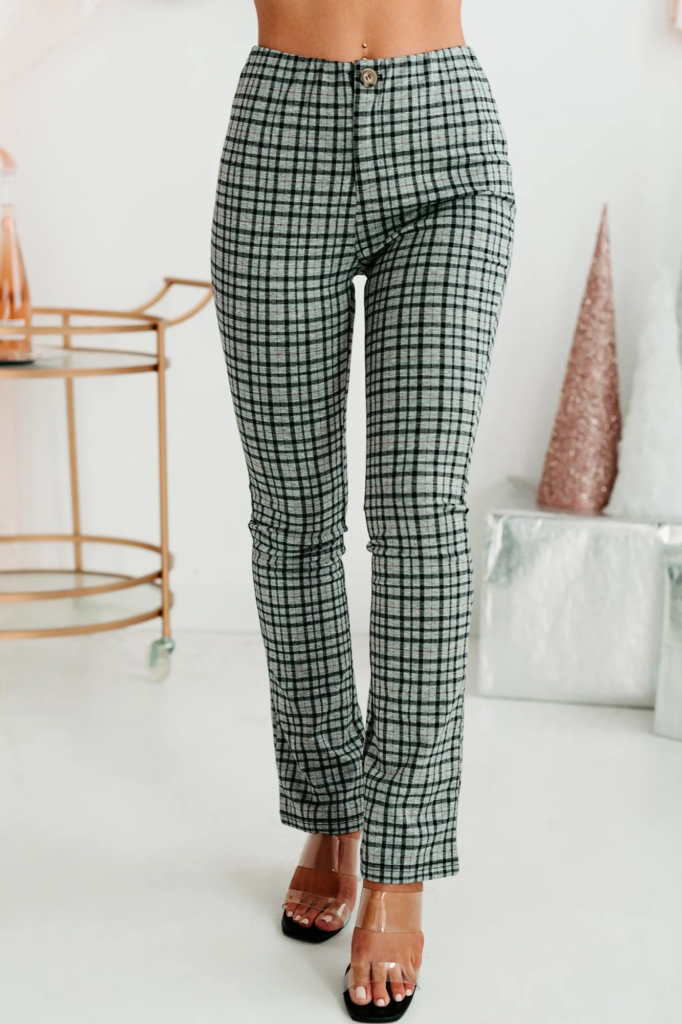 Famous Last Words Plaid Pants (Heather Grey)