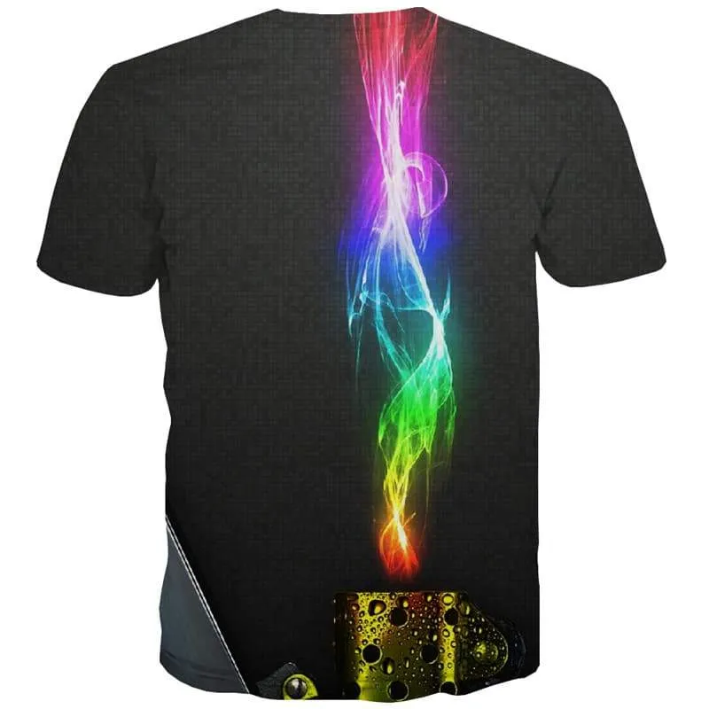 Flame T-shirt Men Lighter Shirt Print Colorful Tshirts Novelty Harajuku Tshirts Cool Black T-shirts 3d