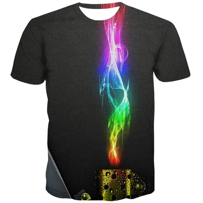 Flame T-shirt Men Lighter Shirt Print Colorful Tshirts Novelty Harajuku Tshirts Cool Black T-shirts 3d