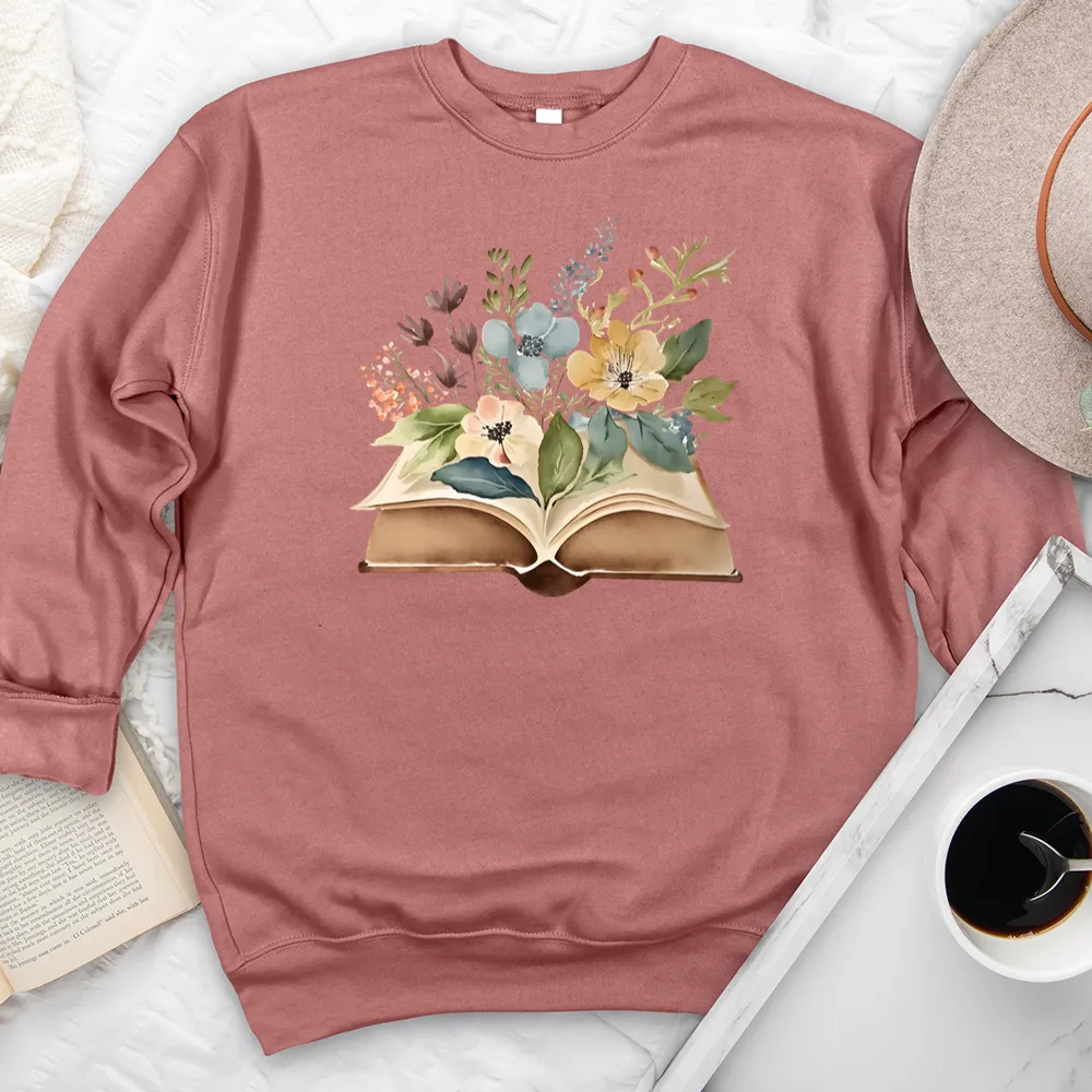 floral watercolor books premium crewneck sweatshirt