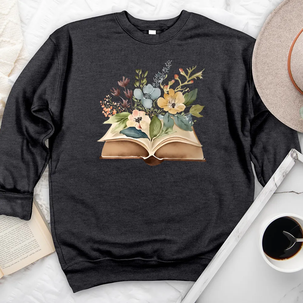 floral watercolor books premium crewneck sweatshirt