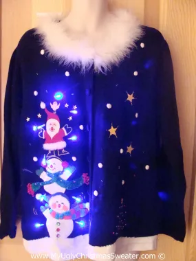 Fluffy Collar Holy Grail Tacky Xmas Sweater with Lights (g177)