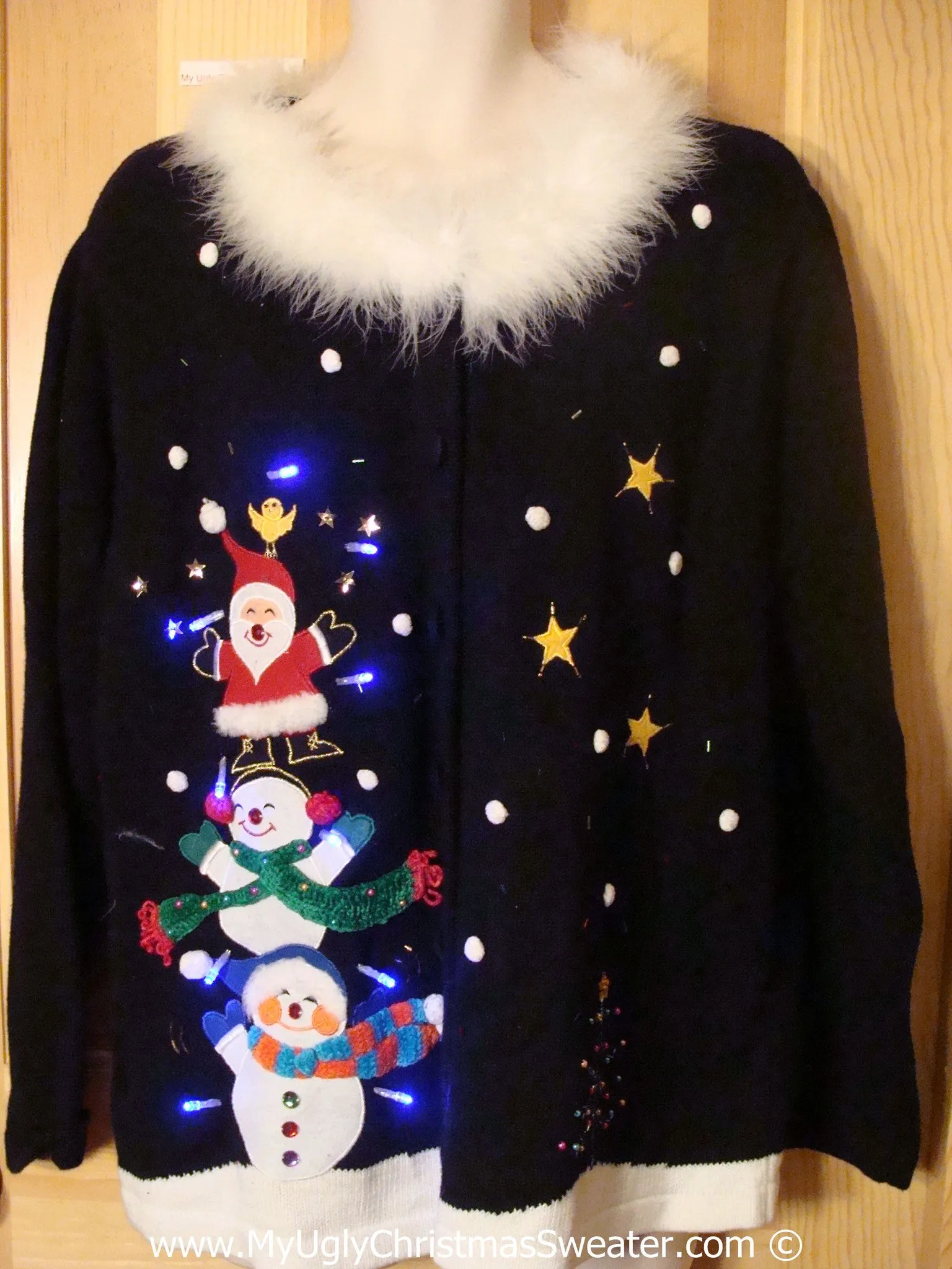 Fluffy Collar Holy Grail Tacky Xmas Sweater with Lights (g177)