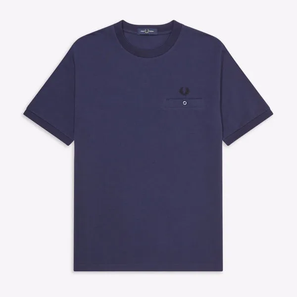 Fred Perry Pocket Detail Pique T-Shirt Carbon Blue