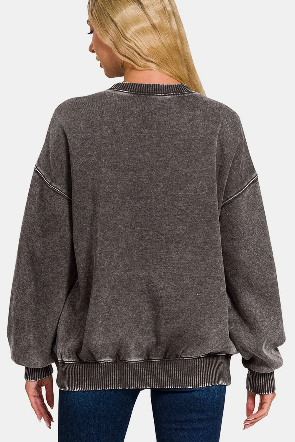 Full Size Acid Wash Fleece Long Sleeve Sweatshirt