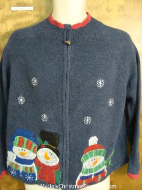 Funny Blue Christmas Sweater with Snowmen