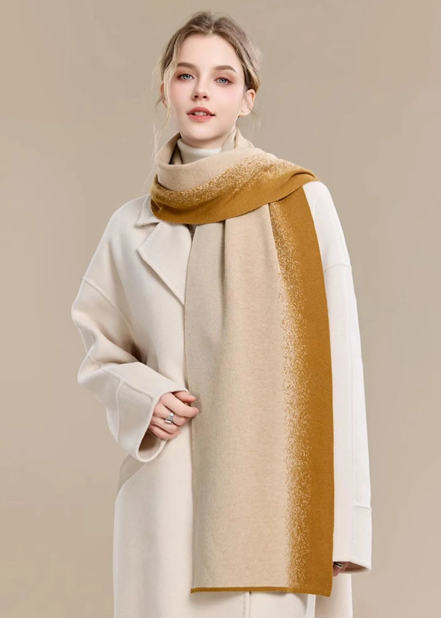 Fuzzy Gold Ombré Wool Scarf