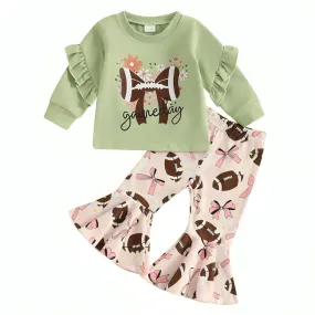 Game Day Football Bow Flared Pants Toddler Set