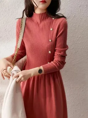 Grace Turtleneck Solid Color Knitted Sweater Dress