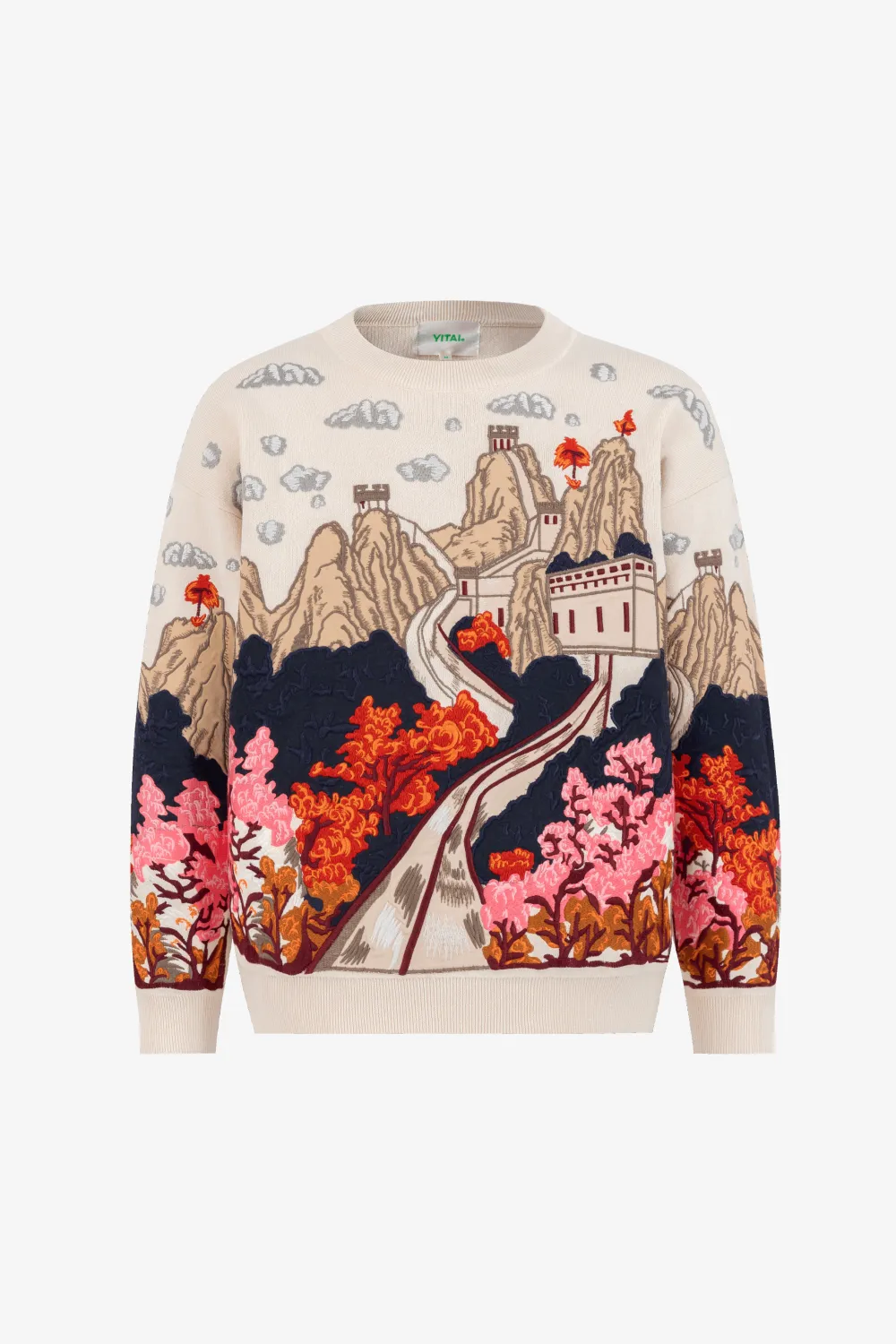 Great Wall Embroidered Crewneck Sweater