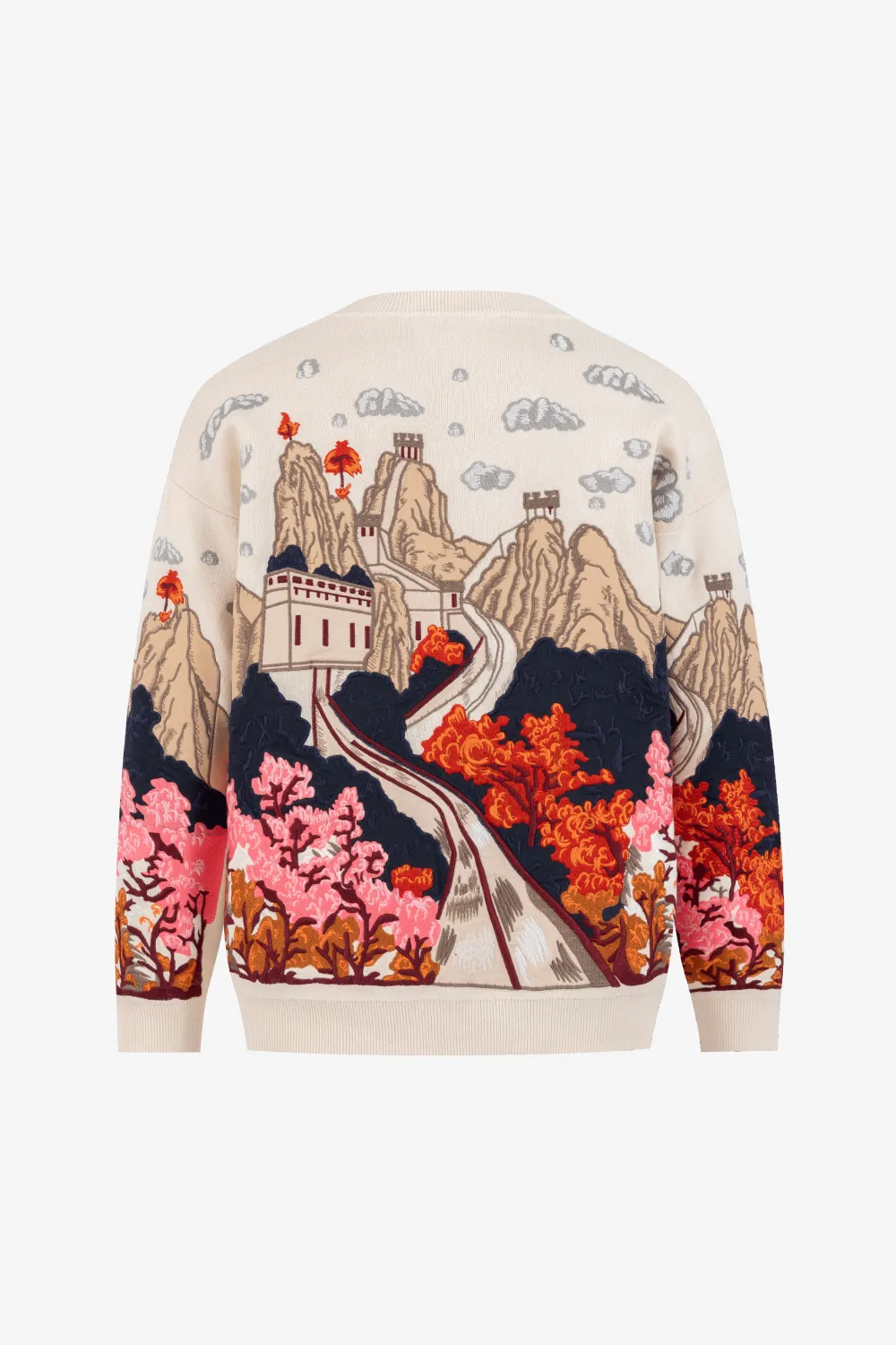 Great Wall Embroidered Crewneck Sweater