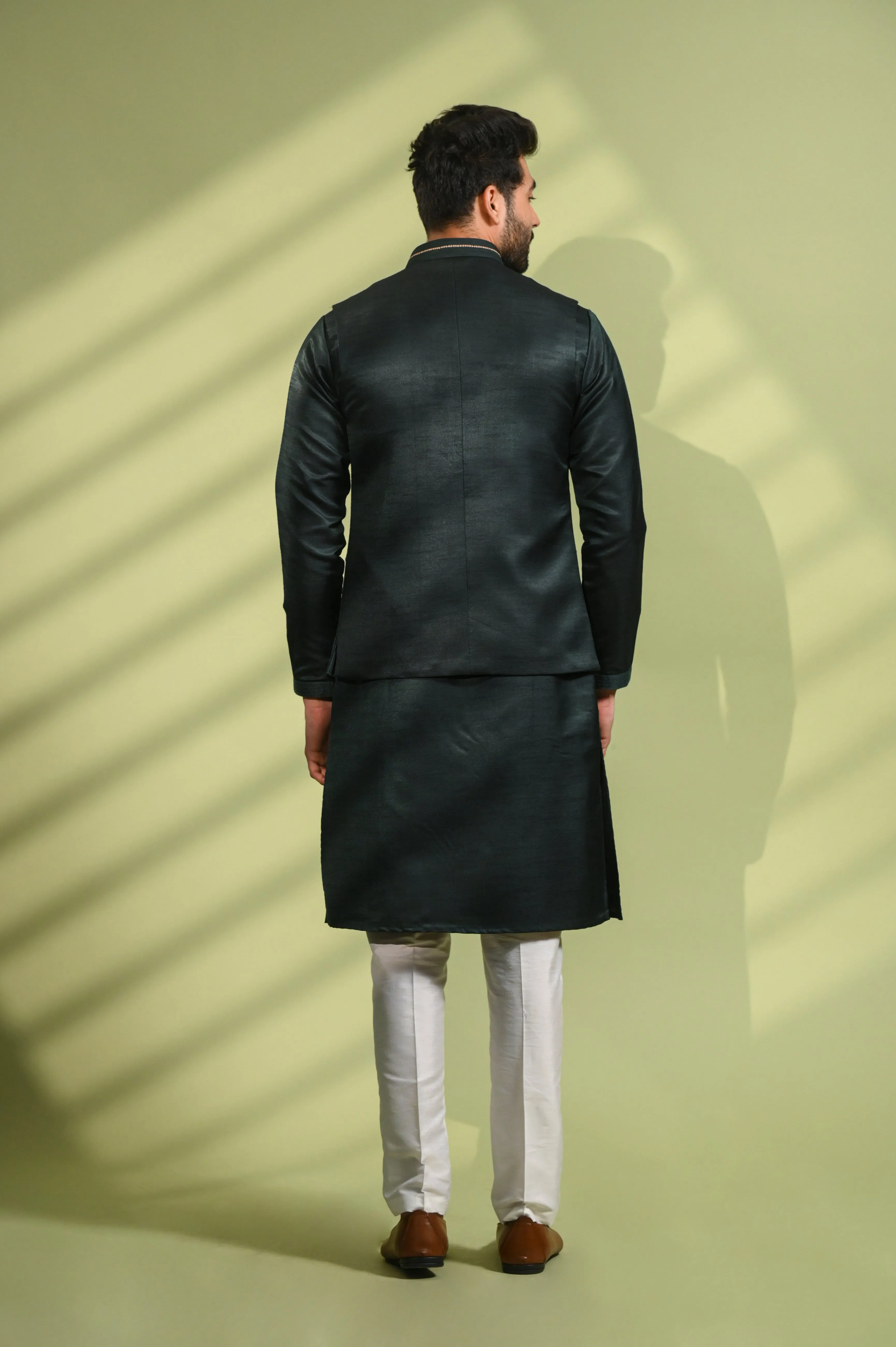 Green Jacket Kurta Set in Mirror Work