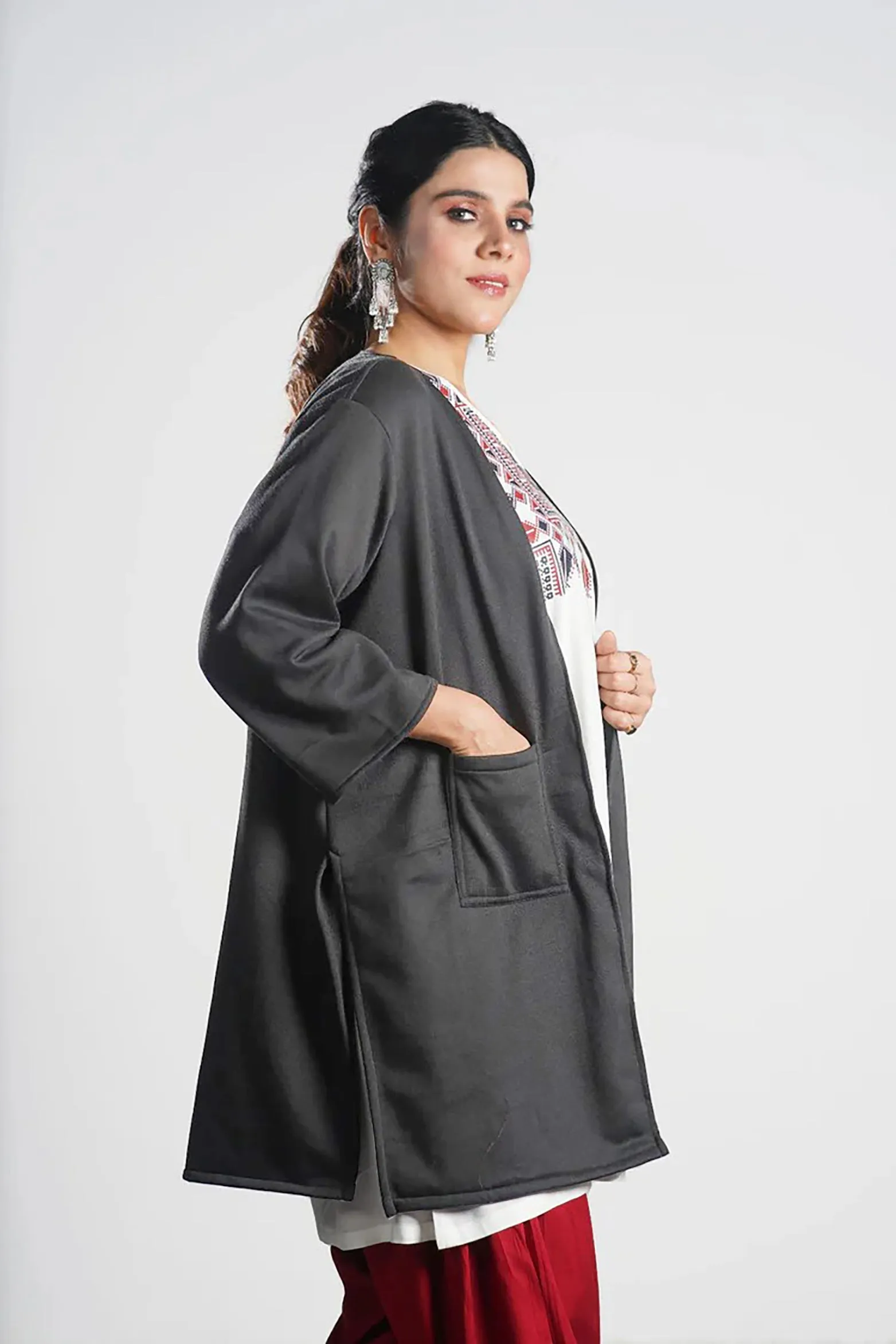 Grey Longline Shrug - Solid