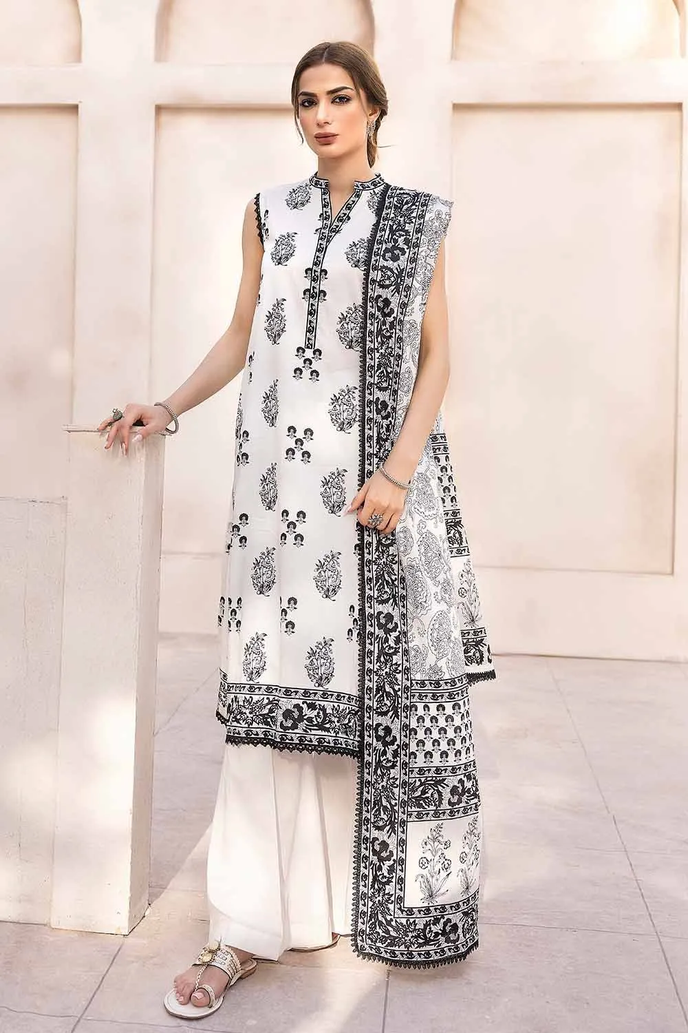 Gul Ahmed Monochrome Black & White – 3PC Unstitched Printed Lawn Suit B-32026