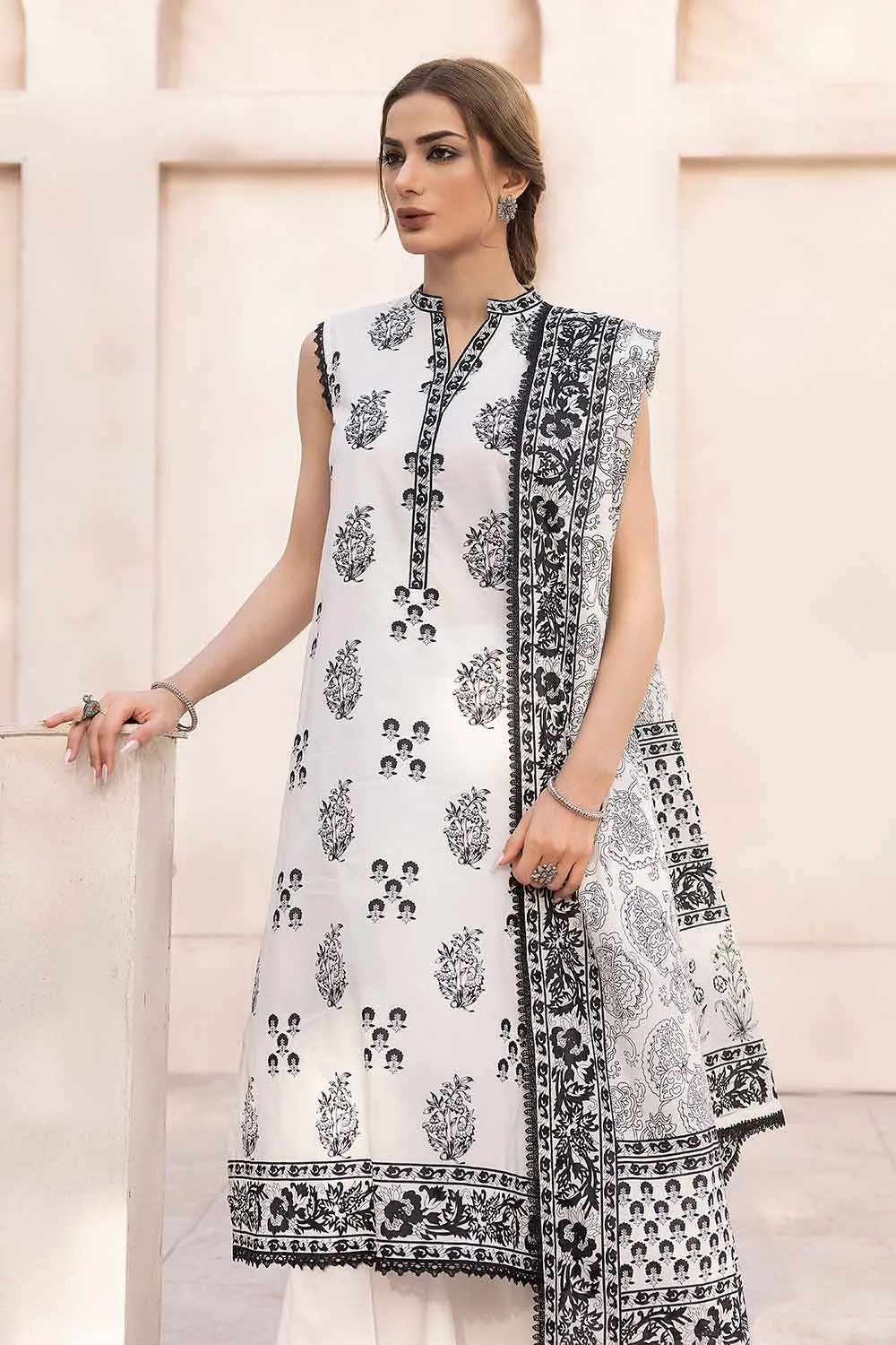 Gul Ahmed Monochrome Black & White – 3PC Unstitched Printed Lawn Suit B-32026