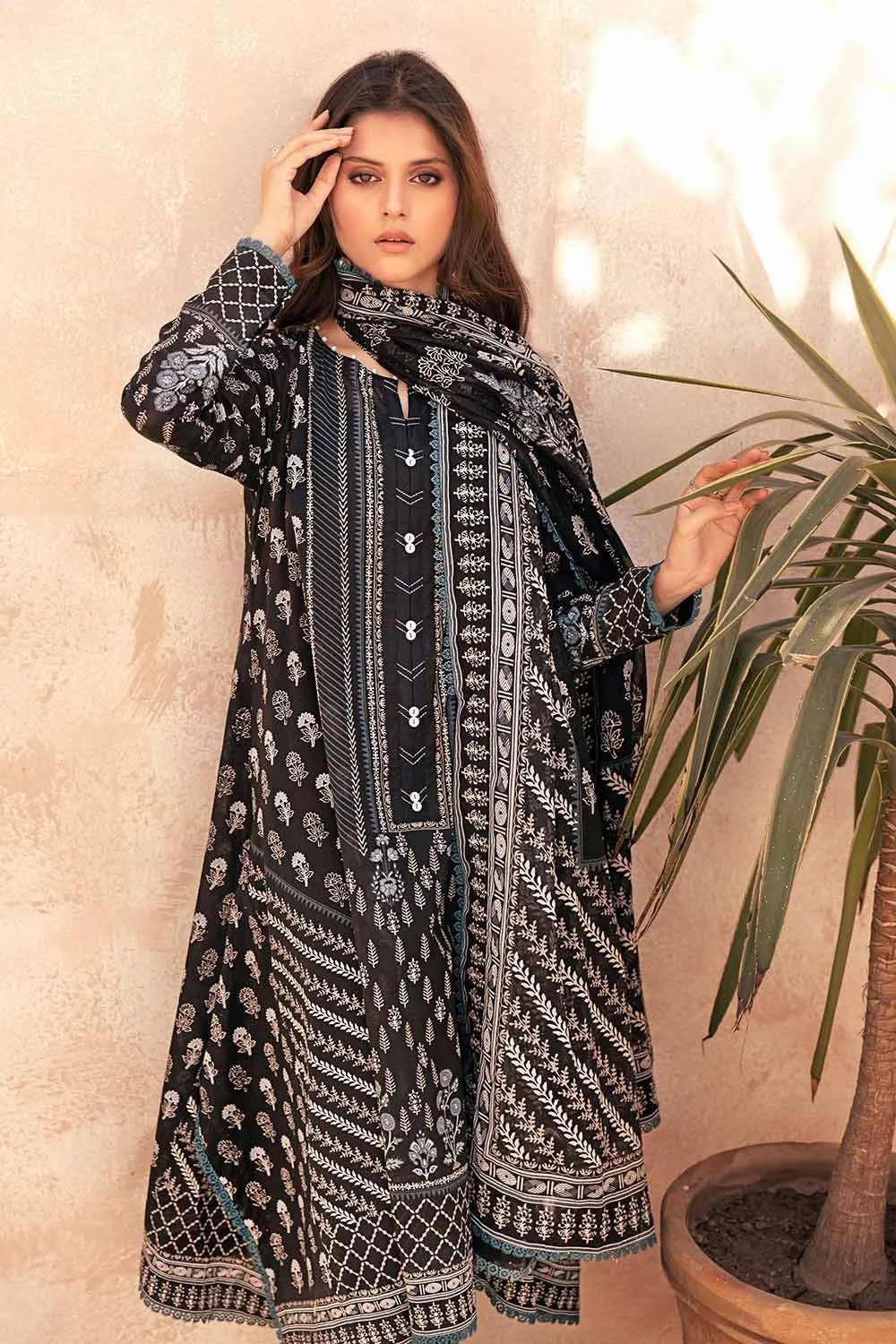 Gul Ahmed Monochrome Black & White – 3PC Unstitched Printed Lawn Suit B-32040