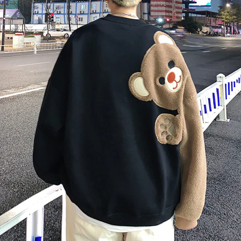 Harajuku Pullover Cartoon Bear Sweatshirt - Cute Long Sleeve Top