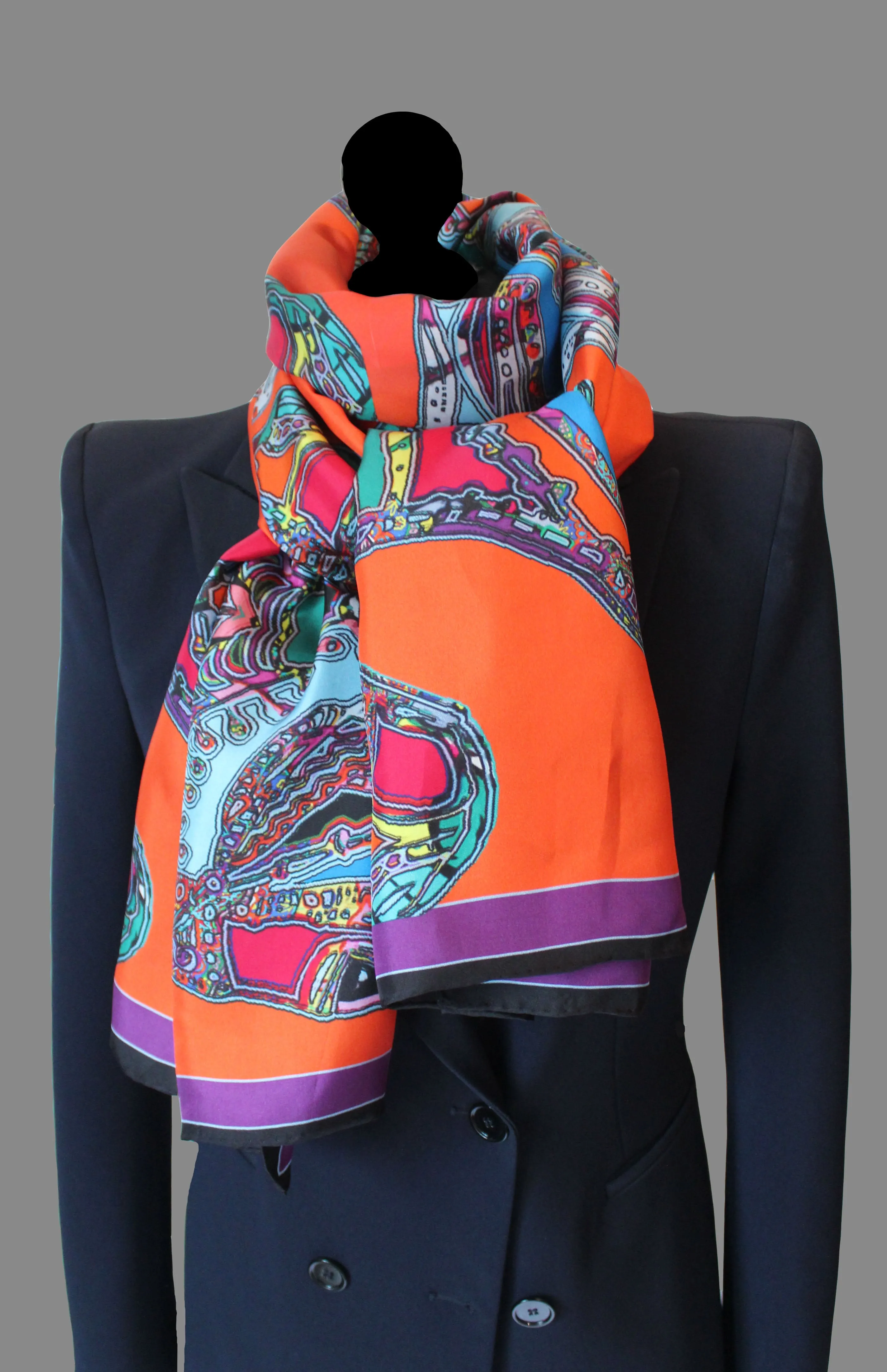 Horse Dressage Silk Scarf in Orange