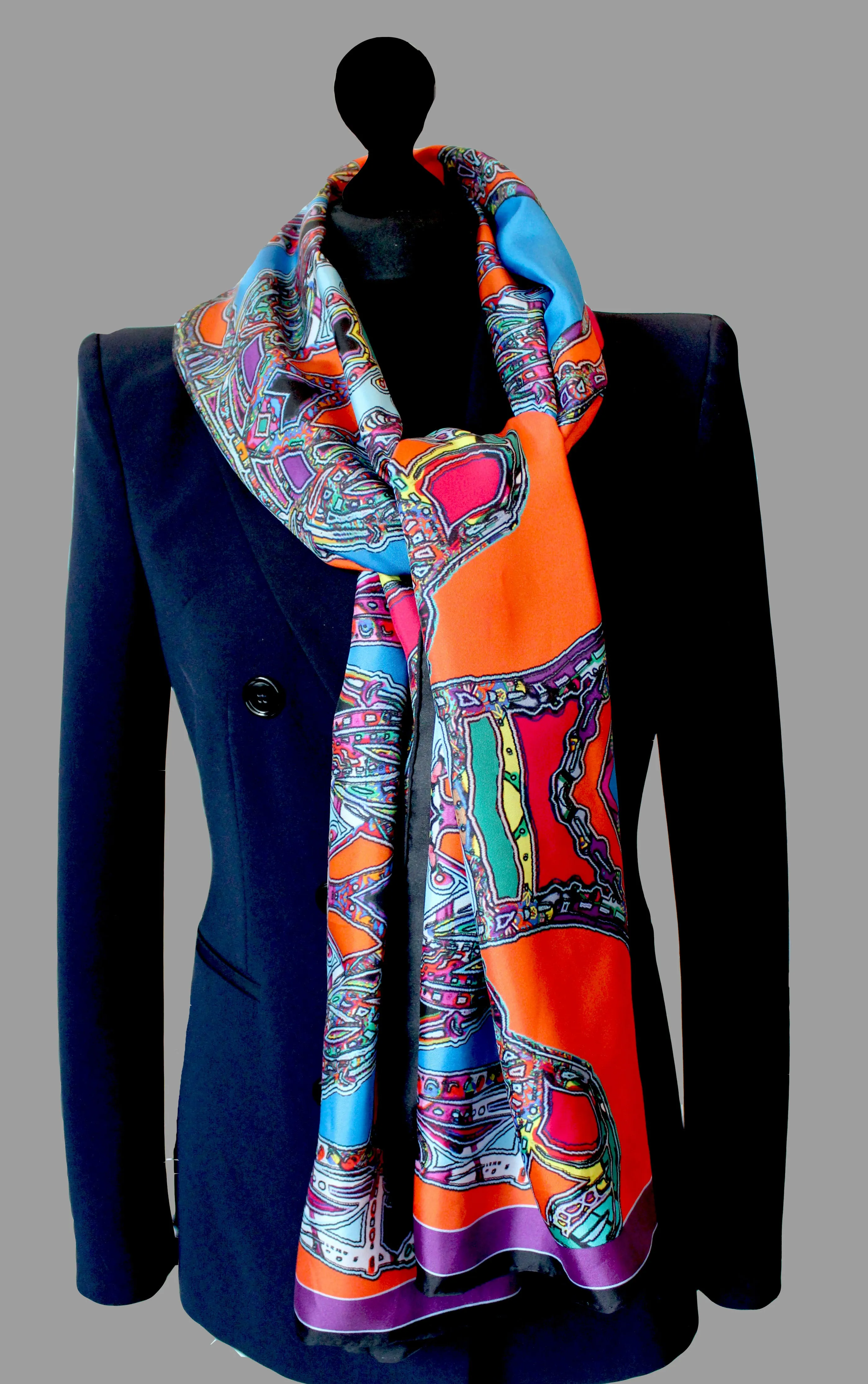 Horse Dressage Silk Scarf in Orange