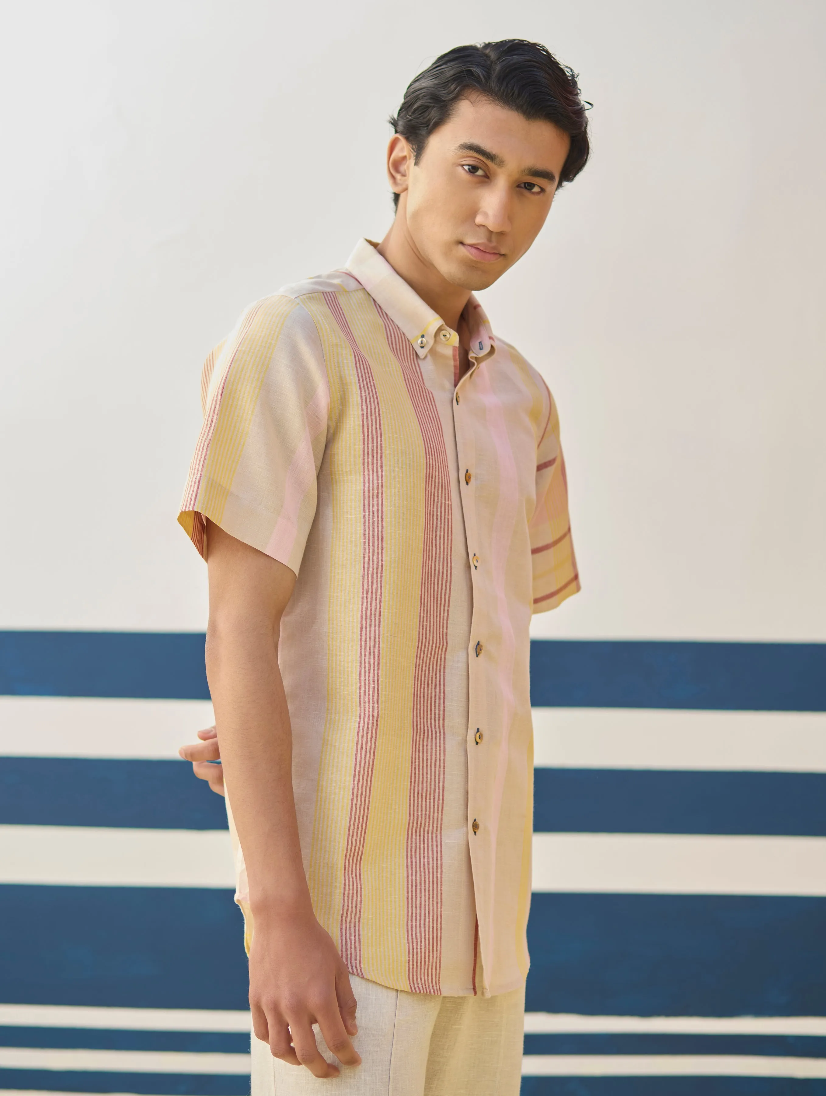 Hosa Modern Check Linen Shirt - Sand