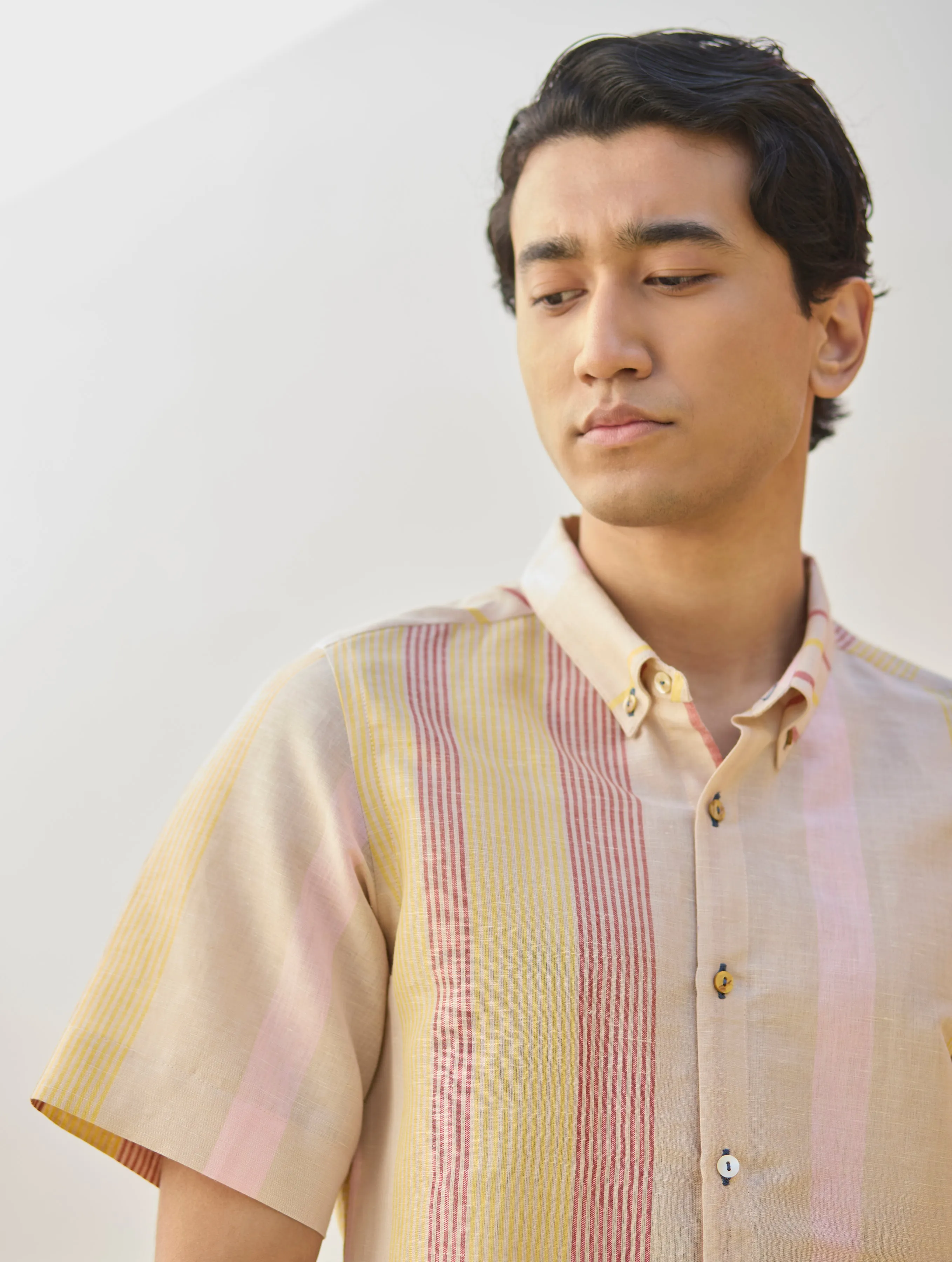 Hosa Modern Check Linen Shirt - Sand