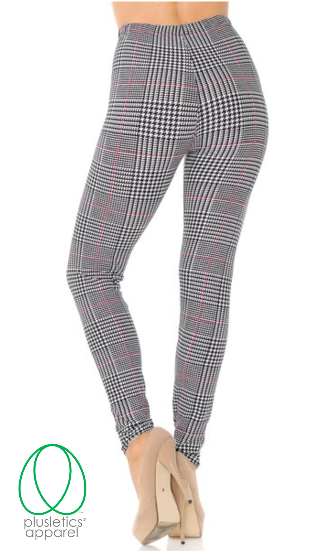 Houndstooth Burgundy Accent Plus Size Leggings