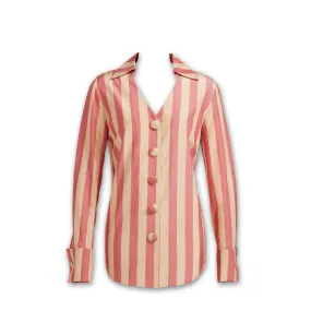 J. Peterman Women's Striped Taffeta Blouse in Cream and Pink