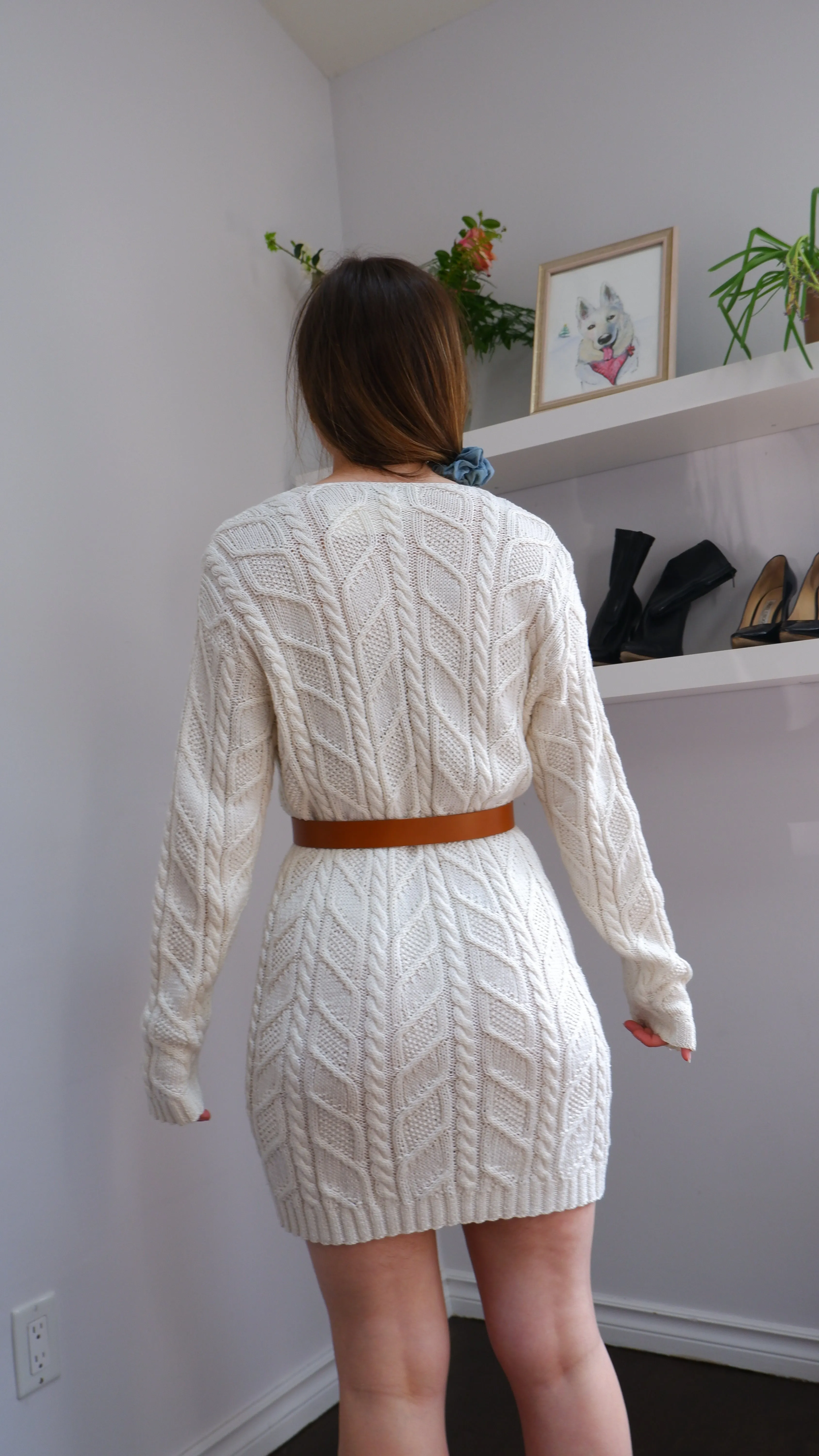 Jaeger Cream Longline Cotton Cable Knit Cardigan - M