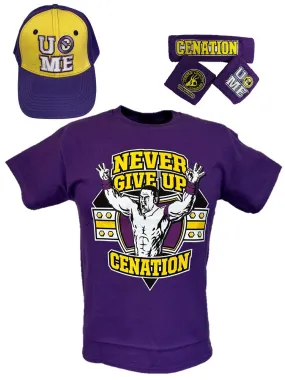 John Cena Kids Purple Costume Hat T-shirt Wristbands Boys