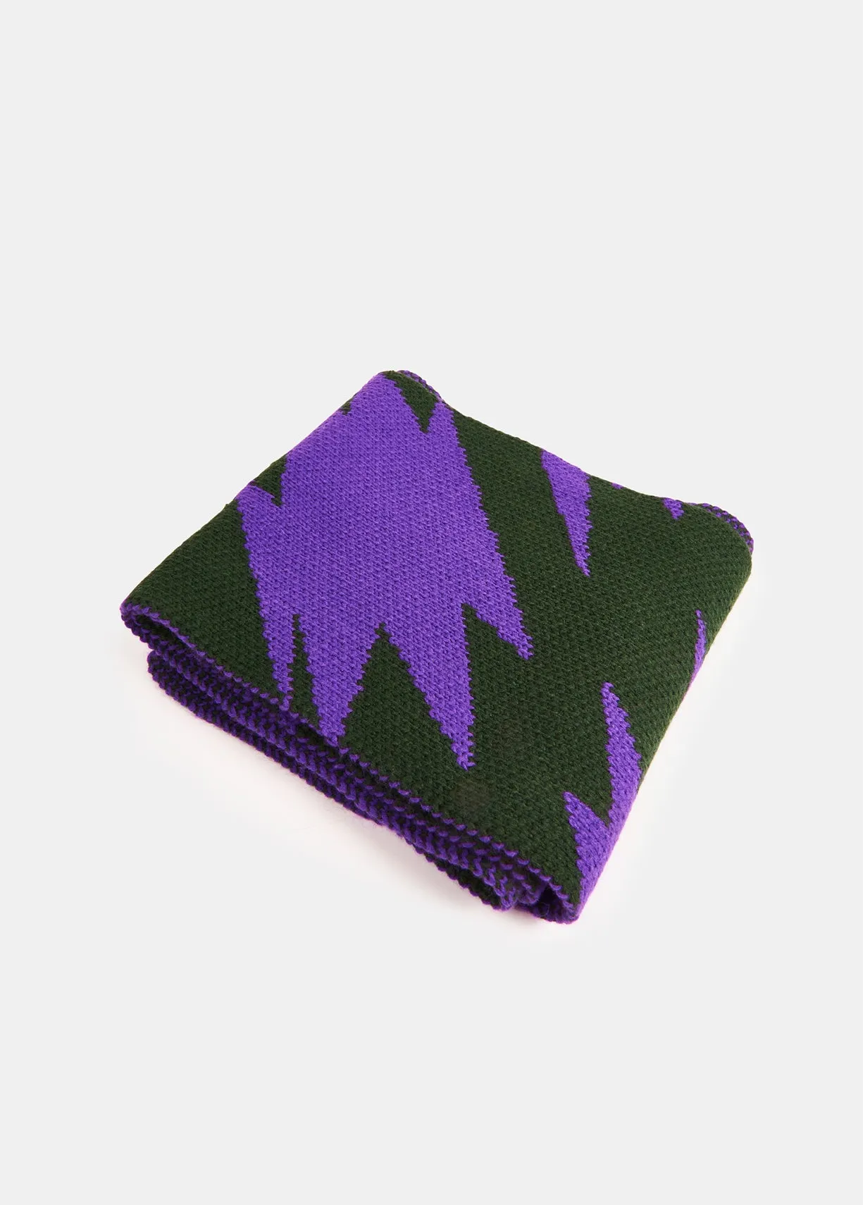 Khaki and purple graphic knit scarf