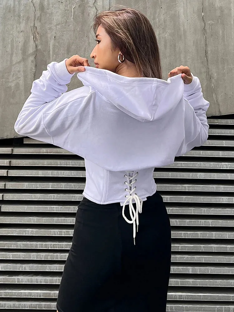 Korean Style Solid Sweatshirt For Women Hooded Collar Long Sleeve Single Breasted Sweatshirts Female Fashion 2022