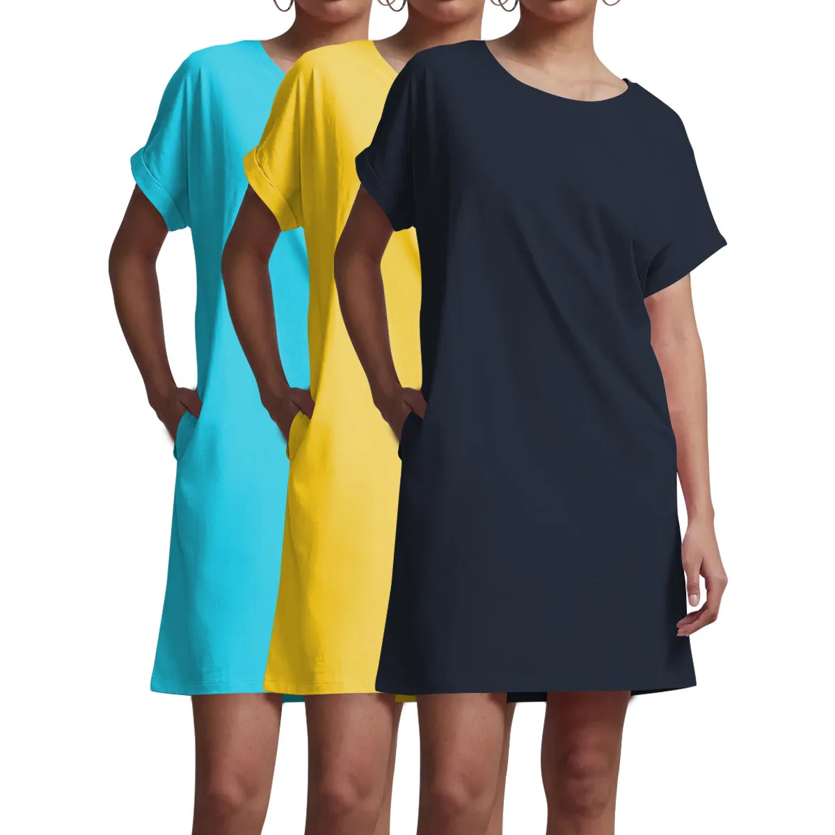 Ladies Side Pocket Round Neck Long T-shirt Shift Dress