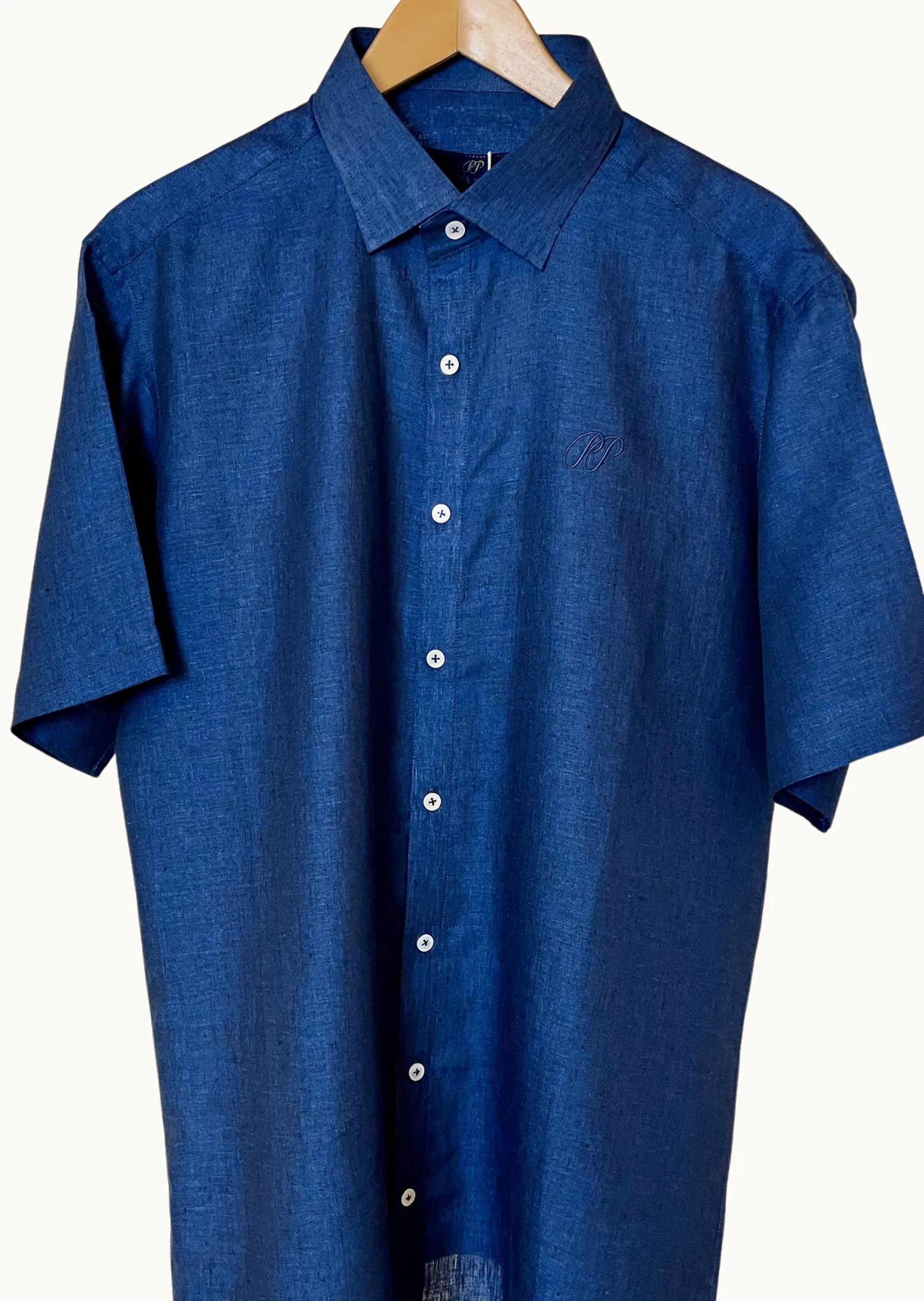 Laos Short Sleeve Linen Shirt - Dark Blue