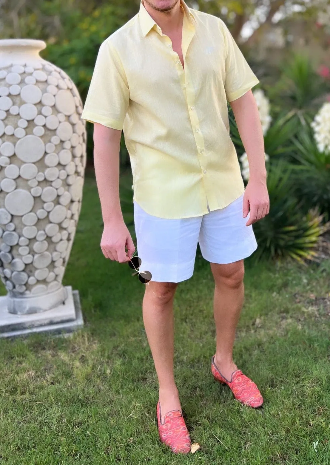 Laos Short Sleeve Linen Shirt - Lemon Yellow