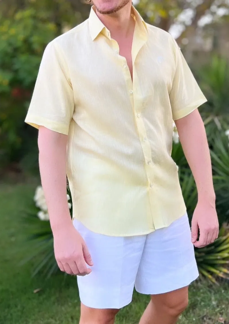 Laos Short Sleeve Linen Shirt - Lemon Yellow