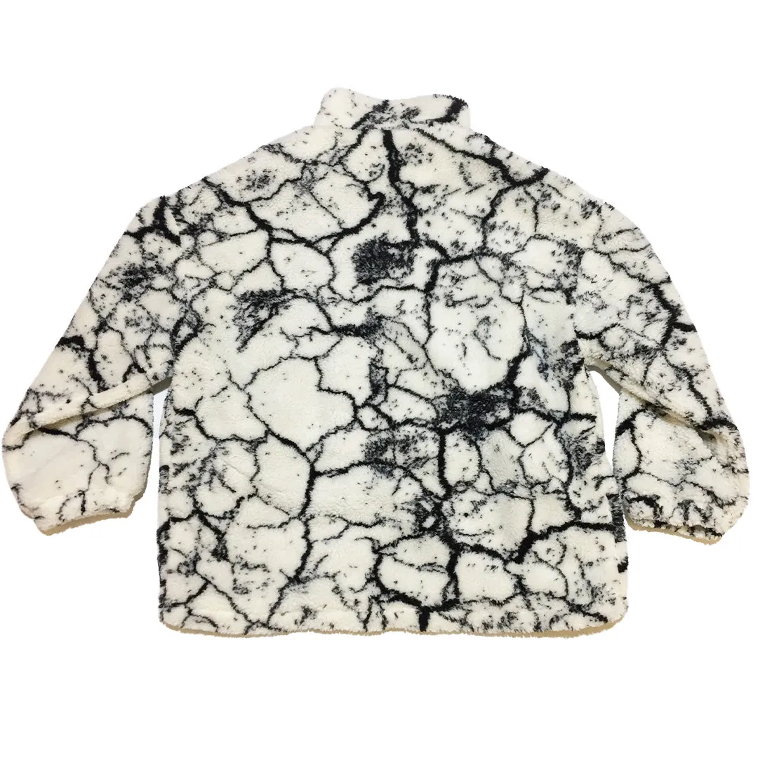 LAST ONE Black and White Marble Print Fleece Jacket