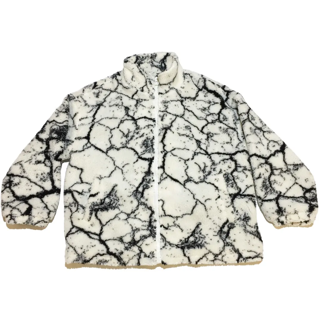 LAST ONE Black and White Marble Print Fleece Jacket