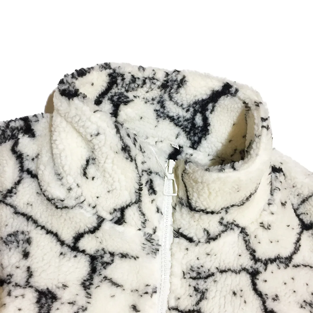 LAST ONE Black and White Marble Print Fleece Jacket