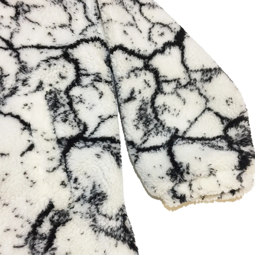 LAST ONE Black and White Marble Print Fleece Jacket