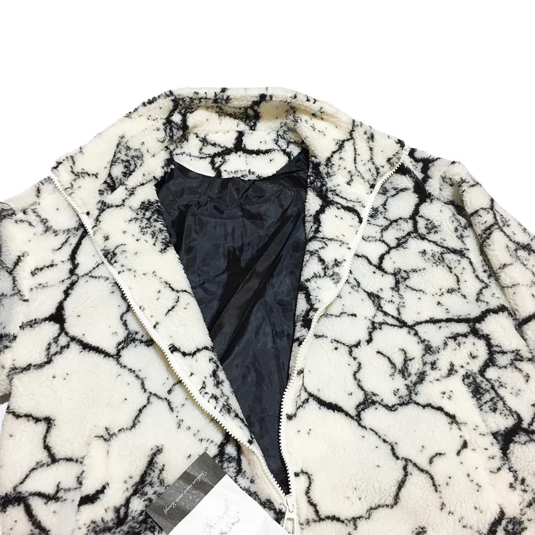 LAST ONE Black and White Marble Print Fleece Jacket