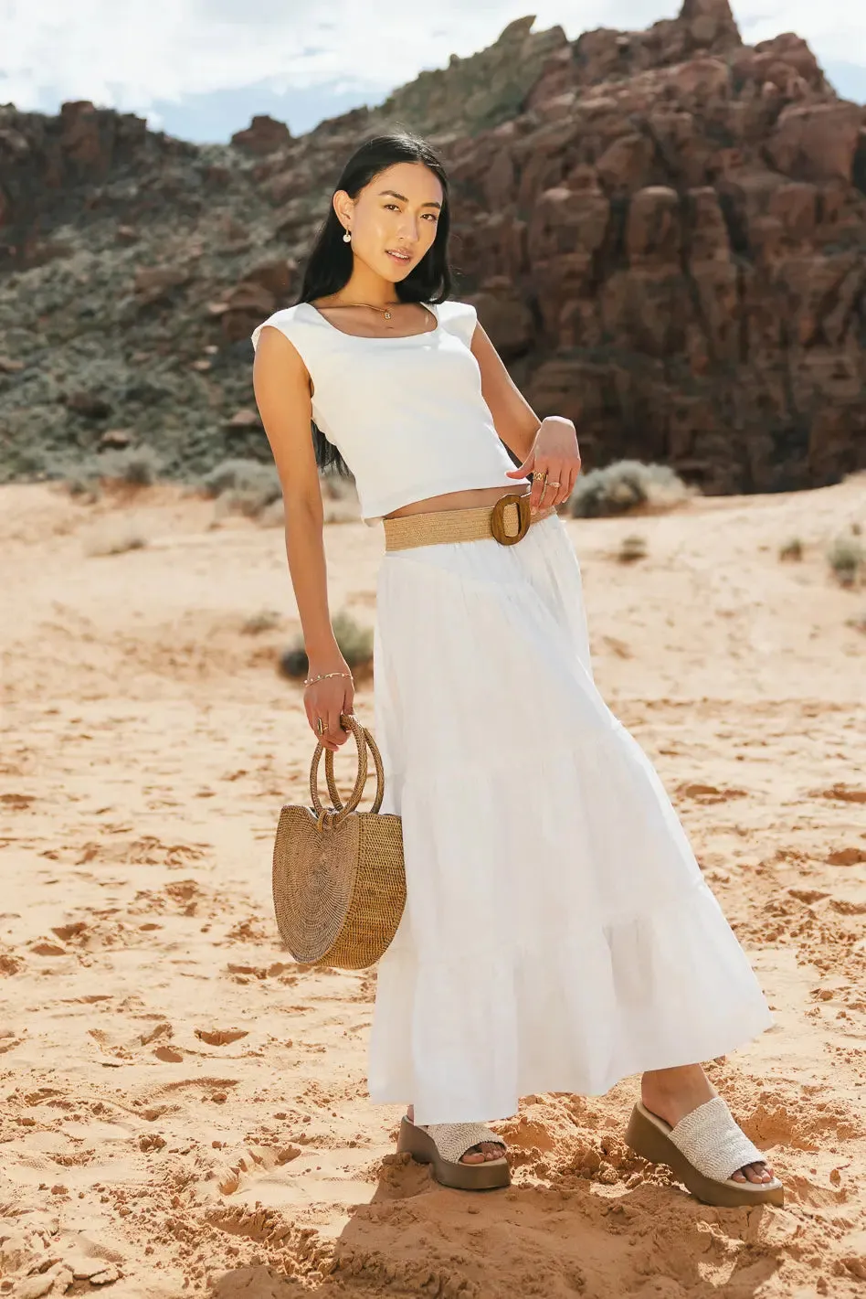 Layana Tiered Skirt in White