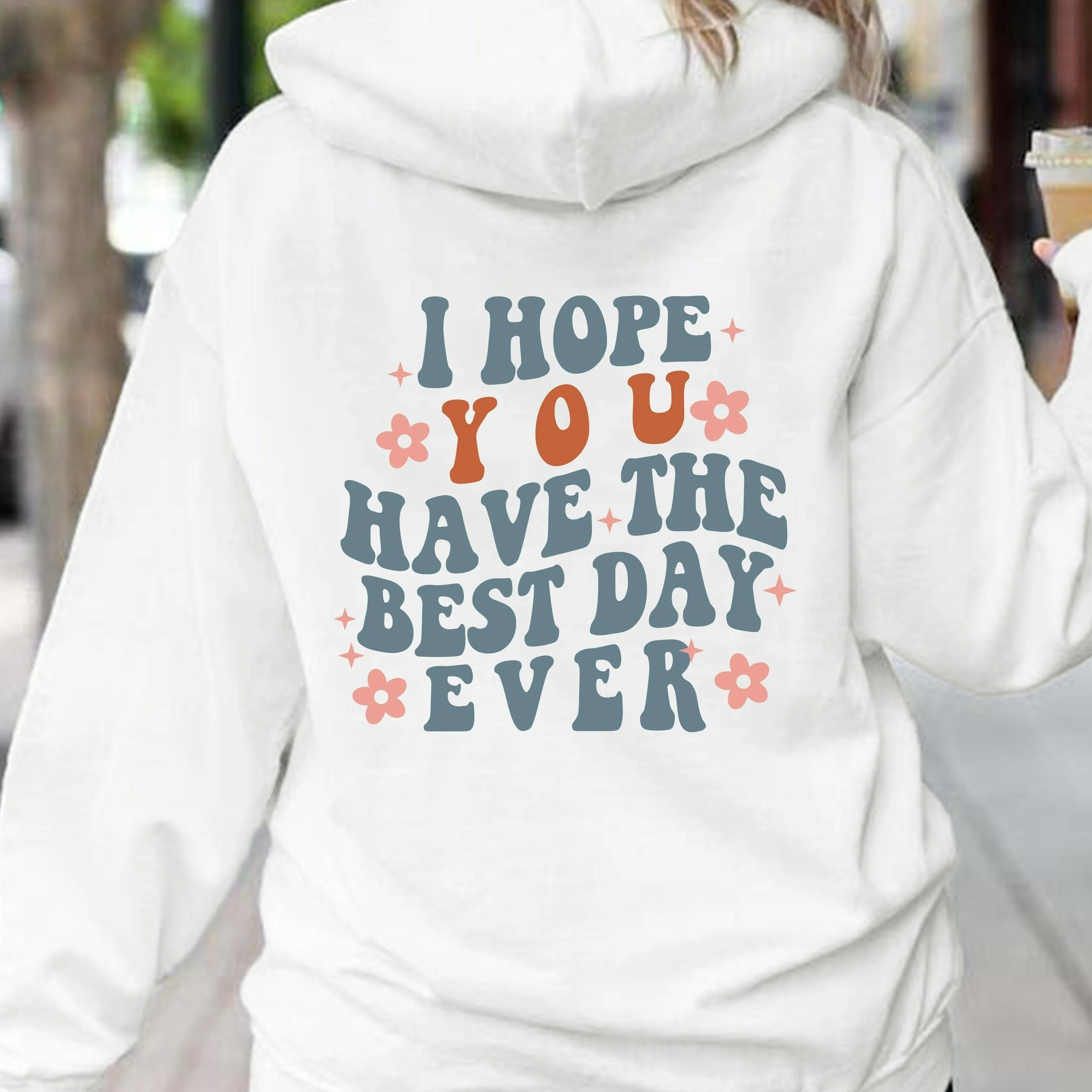 Letter Print Back Hoodies, Casual Kangaroo Pocket Long Sleeve Sweatshirt, Women's Clothing